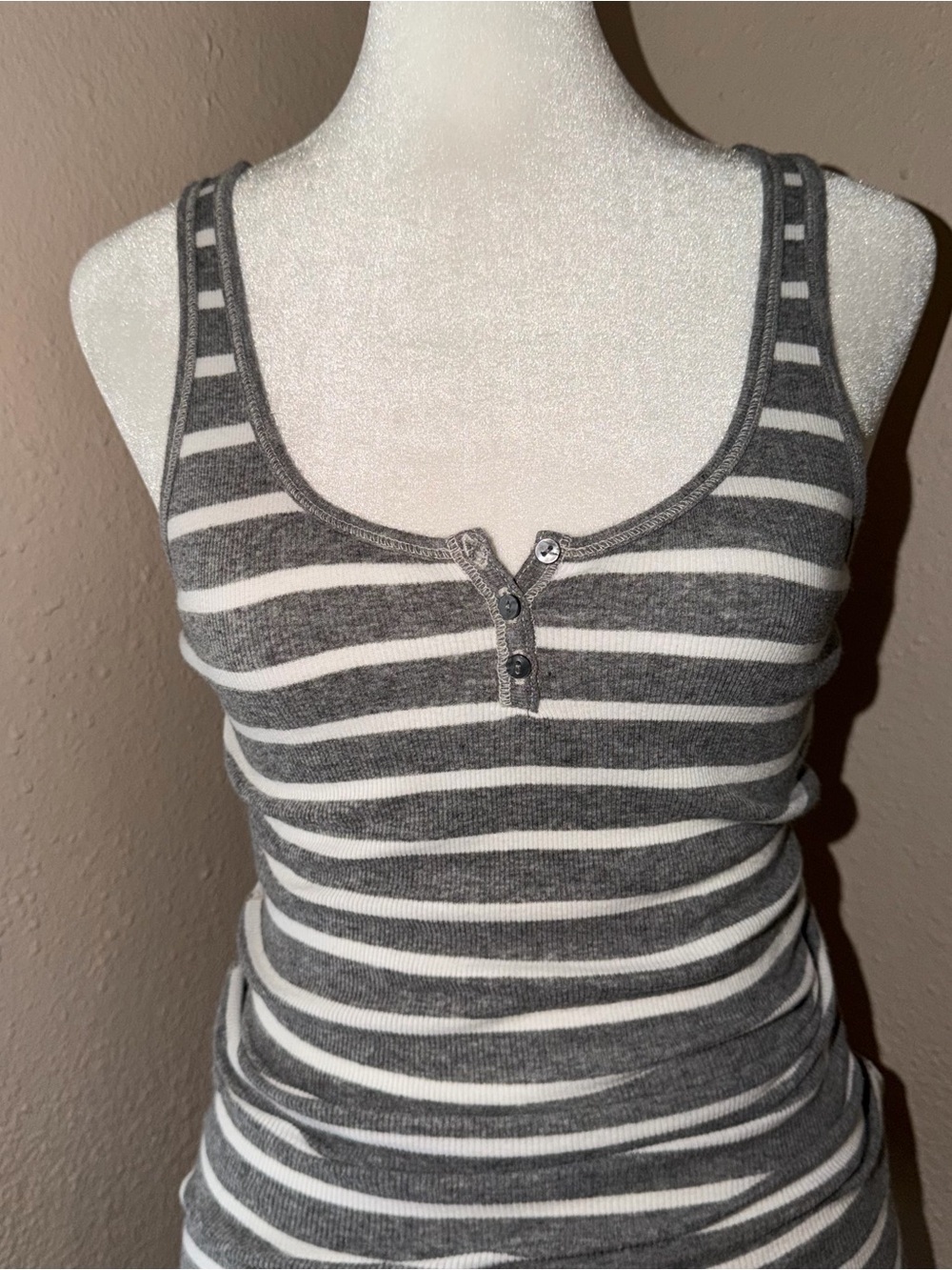 Vintage Y2K Hollister 2000s Striped Henley Tank Top - Picture 2 of 8